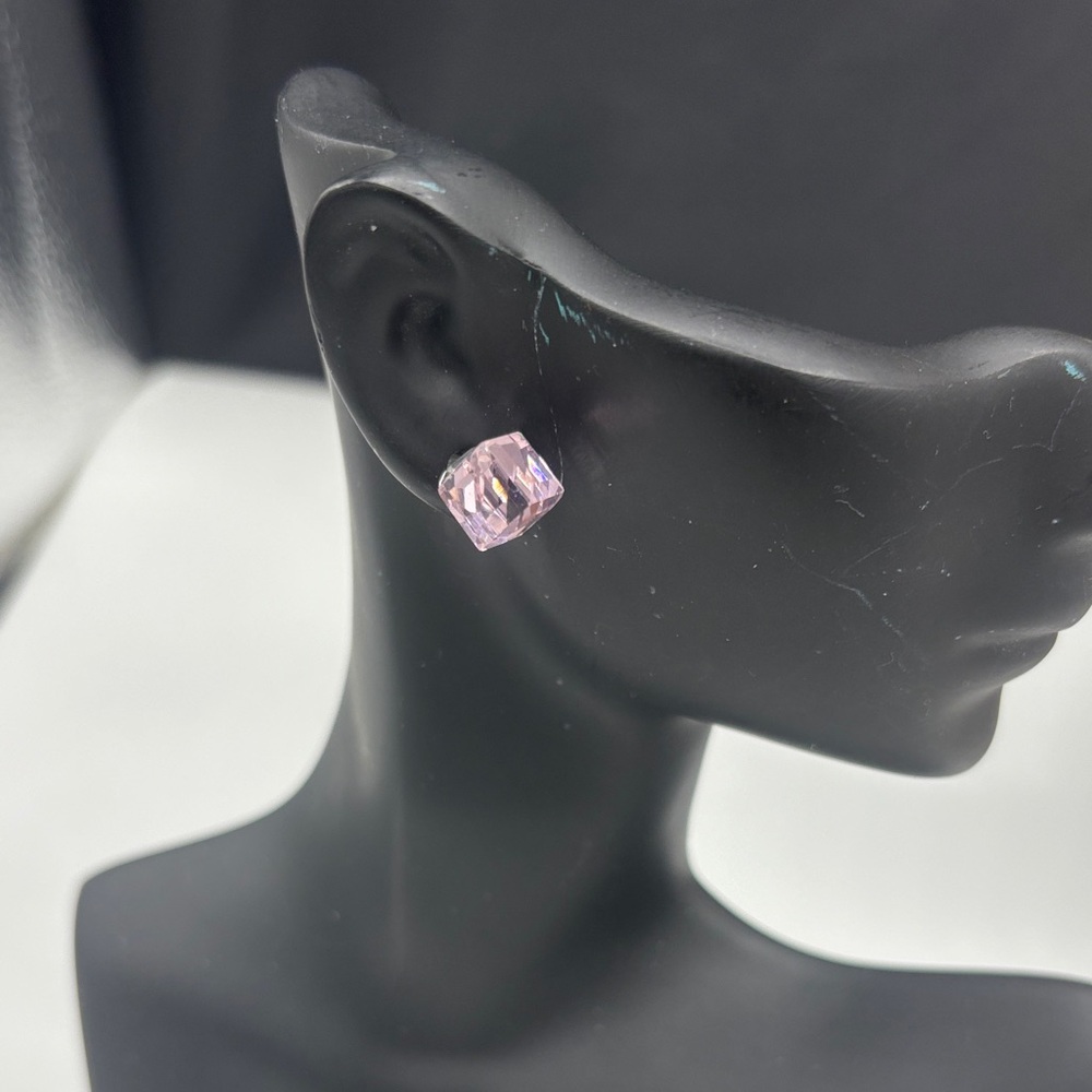 Pink Cushion-Cut Crystal Stud Earrings - Unbranded